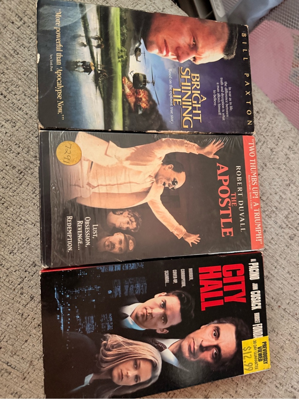 Set of 3 Vintage VHS Movies - A Bright Shining Lie, Apostle, City Hall